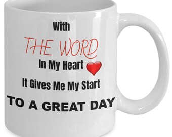 The word in my heart white ceramic mug for holiday and office co-workers –11 oz the word in my heart coffee mug for retirement gift