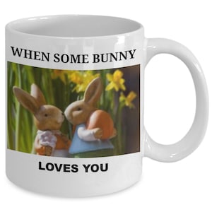 BUNNY RABBITS And Love Couple Ceramic White MUG Valentine And Christmas Coffee Mug For Coffee Lover Gift image 1