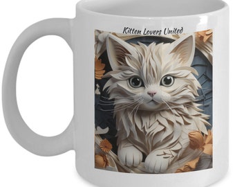 KITTEN United White CERAMIC MUG For Coffee And Tea Lover Gift – 11 Oz Cat Printed Mug