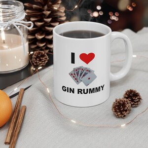 Gin rami, tasse I Love Gin Rummy, coeur graphique, tasse à café pour joueurs de cartes, céramique blanche, 11 oz, cadeau pour les joueurs, verres,