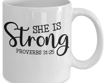 She is strong white ceramic mug for holiday and office co-workers –11 oz she is strong coffee mug for retirement gift