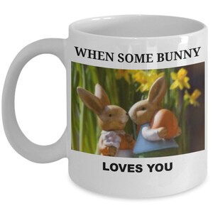 BUNNY RABBITS And Love Couple Ceramic White MUG Valentine And Christmas Coffee Mug For Coffee Lover Gift image 2
