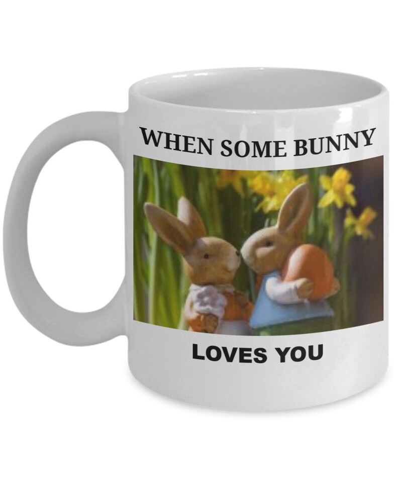 BUNNY RABBITS And Love Couple Ceramic White MUG Valentine And Christmas Coffee Mug For Coffee Lover Gift image 2