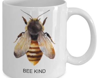 BEE KIND White Coffee MUG For Italian Beekeeper Gift – Insect Ceramic 11 Oz Mug For Tea Lover