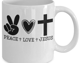 Peace-love-jesus white ceramic mug for holiday and office co-workers –11 oz peace-love-jesus coffee mug for retirement gift