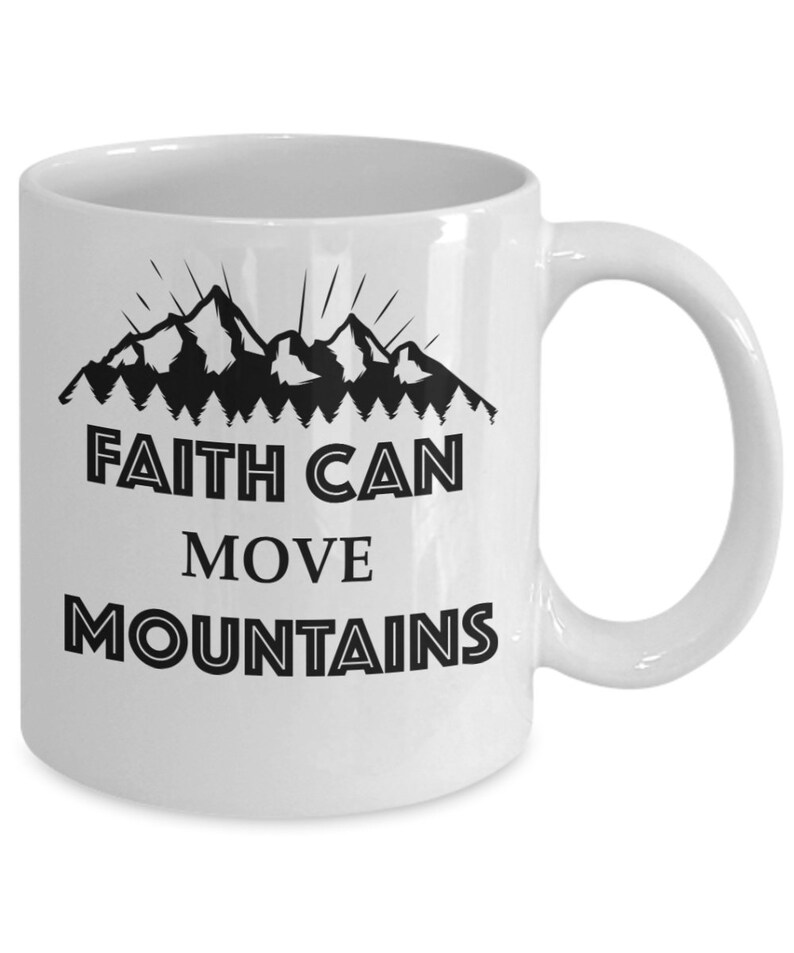 La fe puede mover montañas taza de cerámica blanca para compañeros de trabajo de vacaciones y oficina La fe de 11 oz puede mover montañas taza de café para regalo de jubilación imagen 1