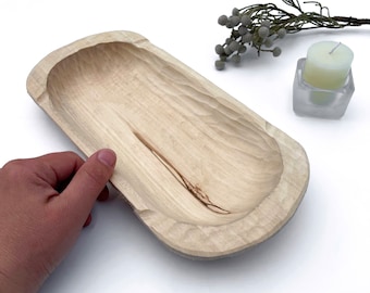 Handmade Carved Basswood Bowl, Rustic Unpainted Farmhouse Tray