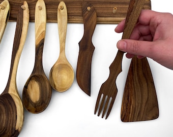 Decorlay Juego De Cucharas De Madera Naturales Hechas A Mano Para Cocinar, Servir Y Utensilios De Cocina - Juego De 6 Cucharas Y 1 Tarro - 12.0 In