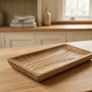 Rustic Wooden Carved Bowl, Hand Small Serving Tray, Flat Oak Natural Tray for Coffee Table
