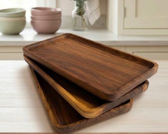 Elegant Walnut Tray for Drink and Snacks, Serving Platter Dining, Dark Wood Serving Tray, Natural Decor