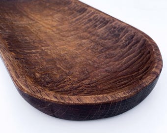 Hand Carved Oak Dough Bowl, Oval Rustic Farmhouse Kitchen Decor