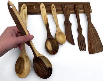 Set wooden kitchen spoons, Wooden utensils , Wooden Forks, Wooden Spatulas, Rustic spoon, Housewarming spoons gifts, Spoon tableware