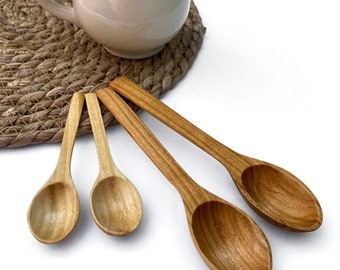 Hand Carved Wooden Spoons, Small Kitchen Utensil Set Decor