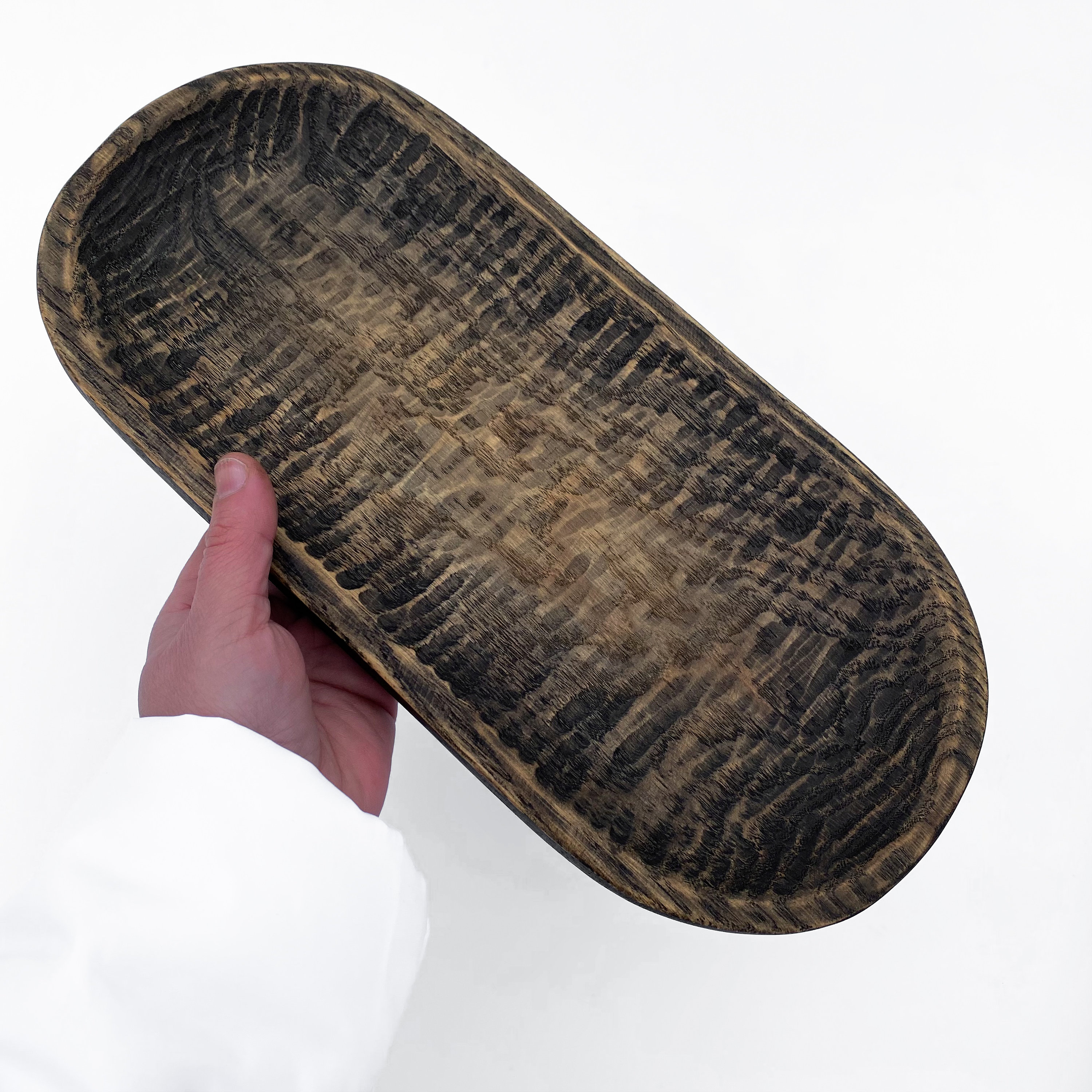 Long Dough Bowl Black, Wooden Dough Bowls, Bread and Fruit Bowl, Long