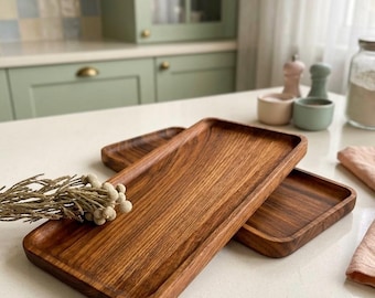Plateau fait main en bois de noyer, décoration décorative rectangulaire pour table basse, bol plat naturel pour pain aux fruits