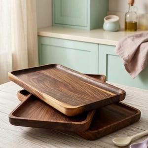 Handcrafted Walnut Tray, Rectangular Wood Coffee Table Tray, Flat Tea Bowl, Modern Minimalist Centerpiece Tray