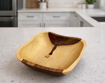 Hand Carved Walnut Dough Bowl, Wood Carved Natural Home Decor, Salad Plate