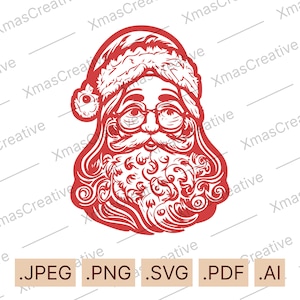 Christmas Santa Claus svg, Vintage style Christmas svg, Smart Santa in glasses svg, Funny Santa svg