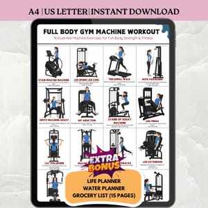 Full Body Gym Machine Workout Poster, Printable Exercise Chart, Strength Training Guide, Beginner Fitness Routine, Gym Equipment Exercises
