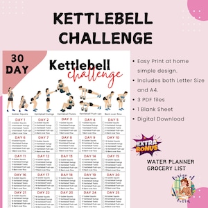 30 Day Kettlebell Challenge | 30 Day workout Digital | Kettlebell Fitness | Home Workout Planner | Body Build Challenge | Kettlebell