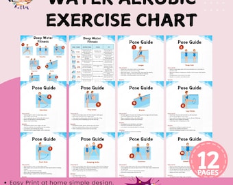 Water Aerobic Exercise Chart, Pool Noodle Exercises for Seniors, Water Aerobics Exercise PDFs, Water Fitness, Water Workout for Beginners