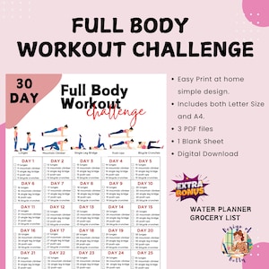 Sfida di allenamento per tutto il corpo di 30 giorni per donne / Allenamento a casa / Tracker di bodybuilding / Prodotto digitale / Stampabile / Formato A4 e lettera USA