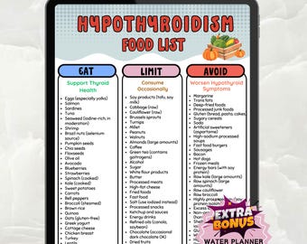 Hypothyroidism Food List Printable, Thyroid Diet Grocery List PDF, Gluten-Free Foods Chart, Foods to Eat & Avoid with Low Thyroid
