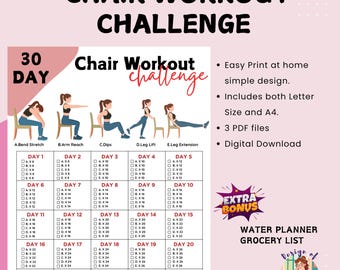 30 Day Chair Workout Challenge Printable | Chair Yoga Guide | 10 Mins ...