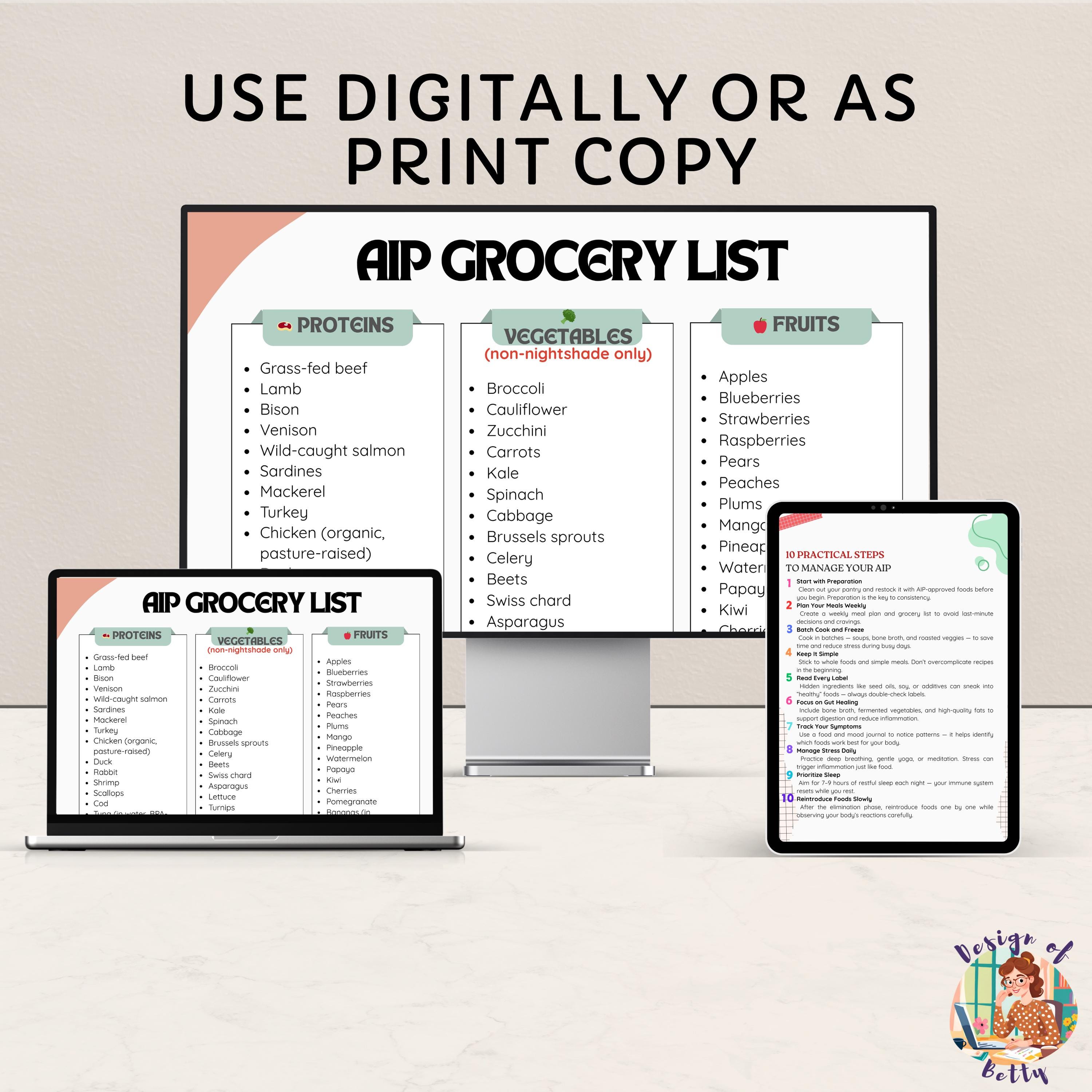 AIP Grocery List Printable, Autoimmune Protocol Food List PDF, Paleo ...