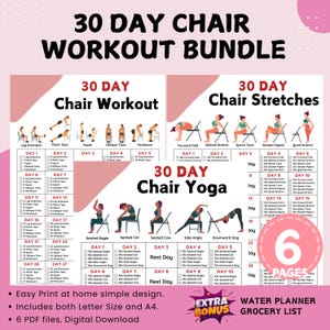 30 Day Chair Workout Bundle Printable + Interactive PDFs | Easy to Follow, Beginner Friendly Workout, Digital Gym Guide | A4 + US Letter