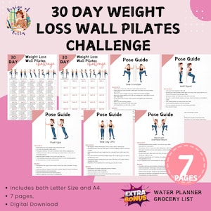 30 Day Weight Loss Wall Pilates Challenge Standing Printable Workouts for Beginners Sculpt Burn Calories, Get Summer Ready,No Floor Exercise