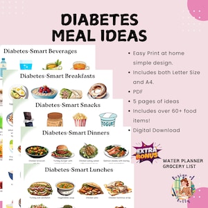 Diabetes Meal Ideas, Diabetic Food Chart, Diabetic Diet Sheet, Diabetic Meal Plan, Grocery List, Diabetic Food List, Meal Planner, Printable