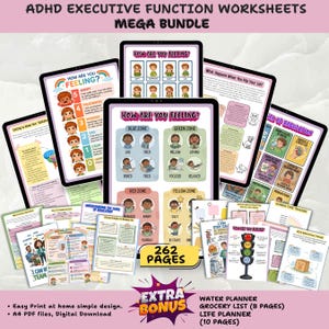 Pacote de Planilhas de Funções Executivas para TDAH | Mais de 250 PDFs para Imprimir, Regulação Emocional, Habilidades Sociais, Ferramentas para Aconselhamento Escolar