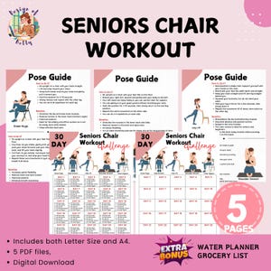 Chair Yoga for Seniors, 30 Day Challenge, How to Guide, Chair Workout, Pose Guide, Benefits of Chair Yoga, Digital Product, Printable, A4