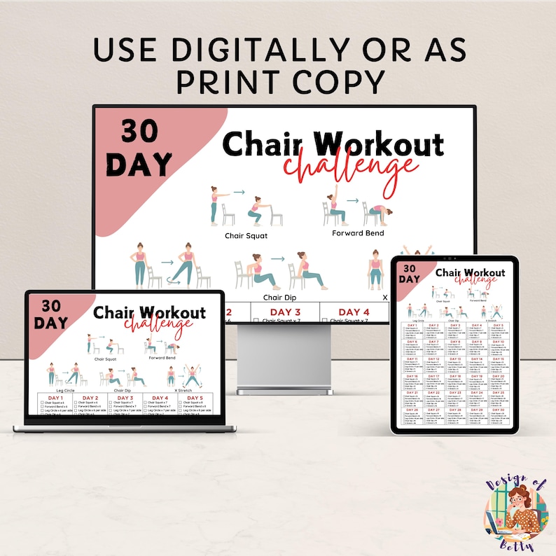 30 Day Chair Workout Bundle Printable, Chair Yoga Guide, Full Body ...