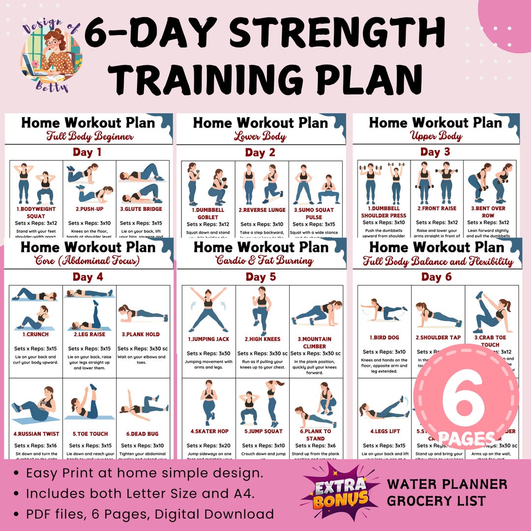 Sunbeam Exercise Plan.pdf Home Dumbbell Workout Plan: 6-day Full Body Fitness (PDF Download) - Etsy