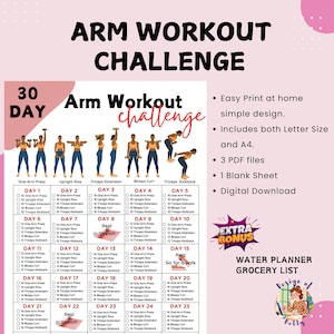 30-dniowe wyzwanie treningu ramion | Plan treningu ramion | Wzmocnij ramiona | Ćwiczenia z hantlami | Planer fitnessu domowego | Natychmiastowe pobranie pliku PDF