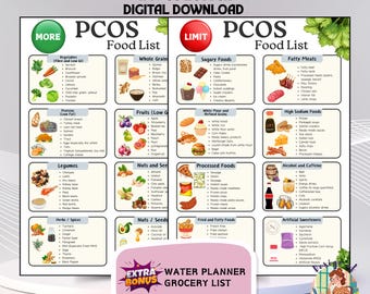PCOS-dieetlijst, hormoonbalans en insulinevriendelijke voedingsmiddelen, vezelrijke en ontstekingsremmende voedingsmiddelenlijst afdrukbaar, lijst met lage glycemische voedingsmiddelen
