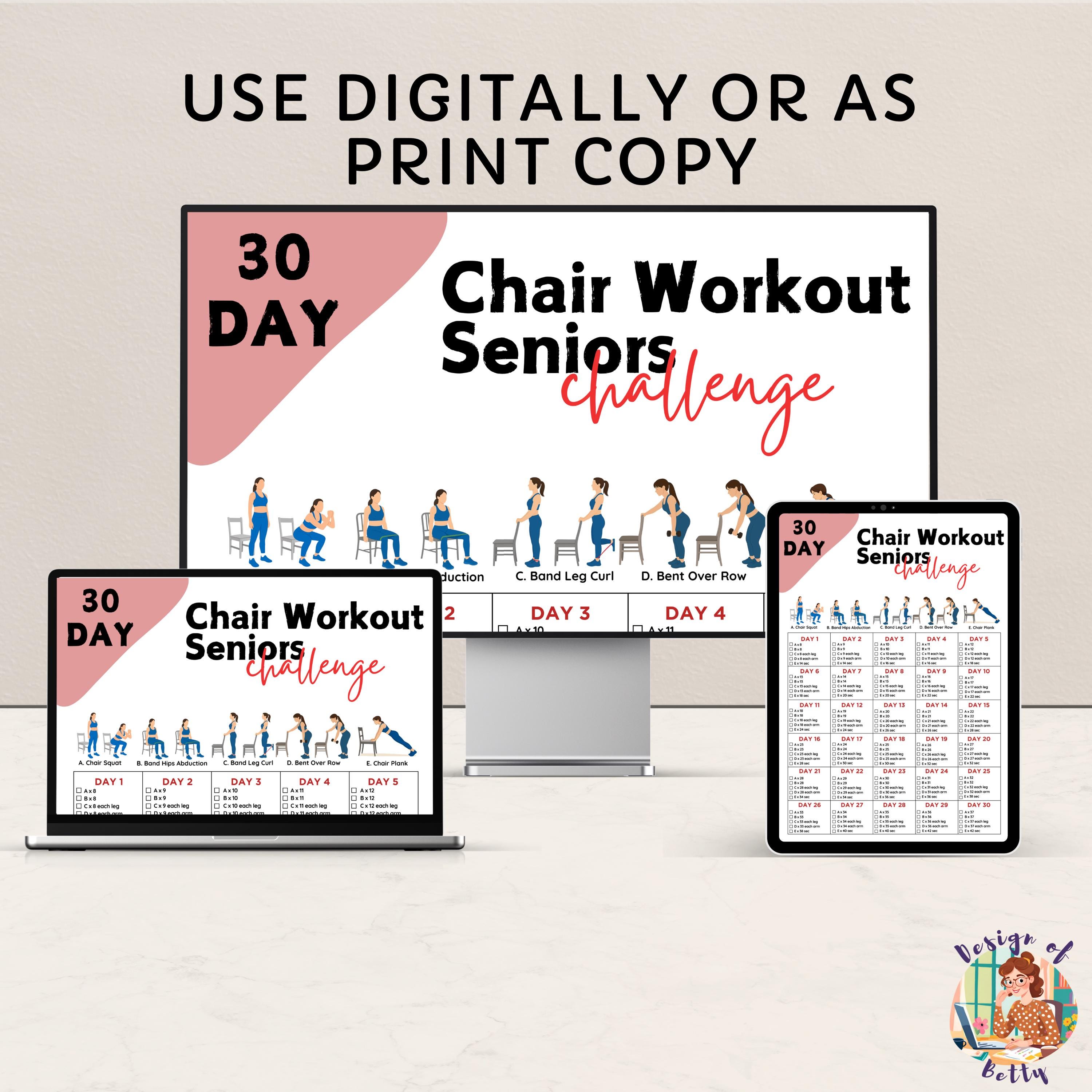 30 Day Chair Workout Bundle Printable, Chair Yoga Guide, Full Body ...