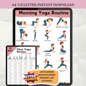 Yoga am Morgen und am Abend Routine, Yoga Squeeze, Yoga Posen Art Print, Yoga am Morgen und Yoga am Abend, Yoga Illustration Vorlagen PDF