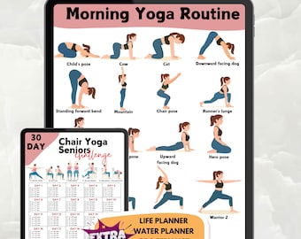 Morning and Evening Yoga Routine, Yoga Sequence, Yoga Poses Art Print, Morning Yoga Flow, Evening Yoga Flow, Yoga Illustration Templates PDF