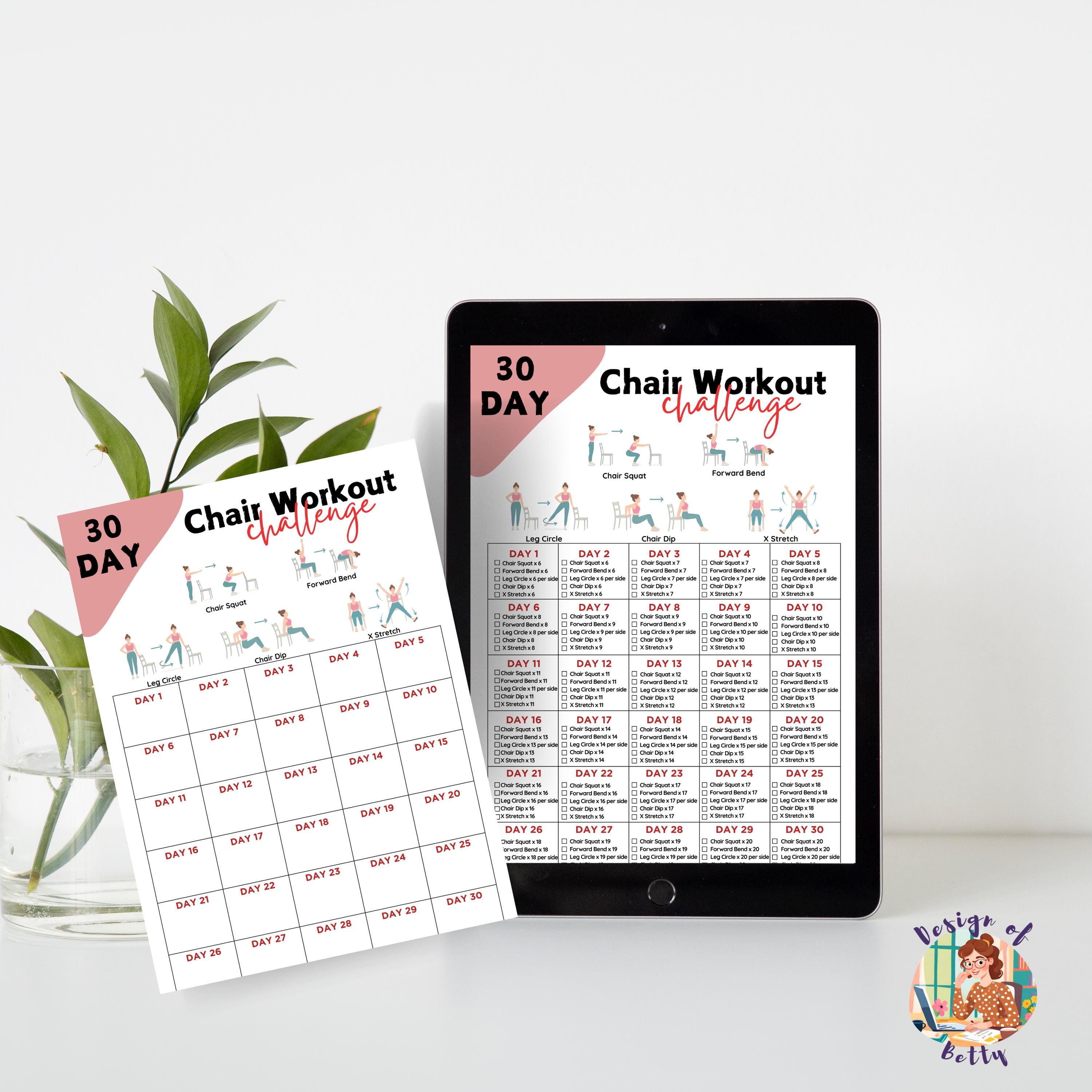 30 Day Chair Workout Bundle Printable, Chair Yoga Guide, Full Body ...