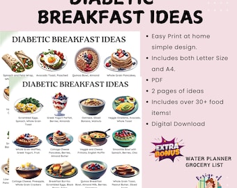 Ideas para desayunos para diabéticos, Alimentos para el desayuno para diabéticos, PDF imprimible, Le ayuda a preparar desayunos aptos para diabéticos