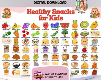 Healthy Snacks for Kids, Printable Snack Ideas Chart, Fun & Nutritious Food Guide for Children