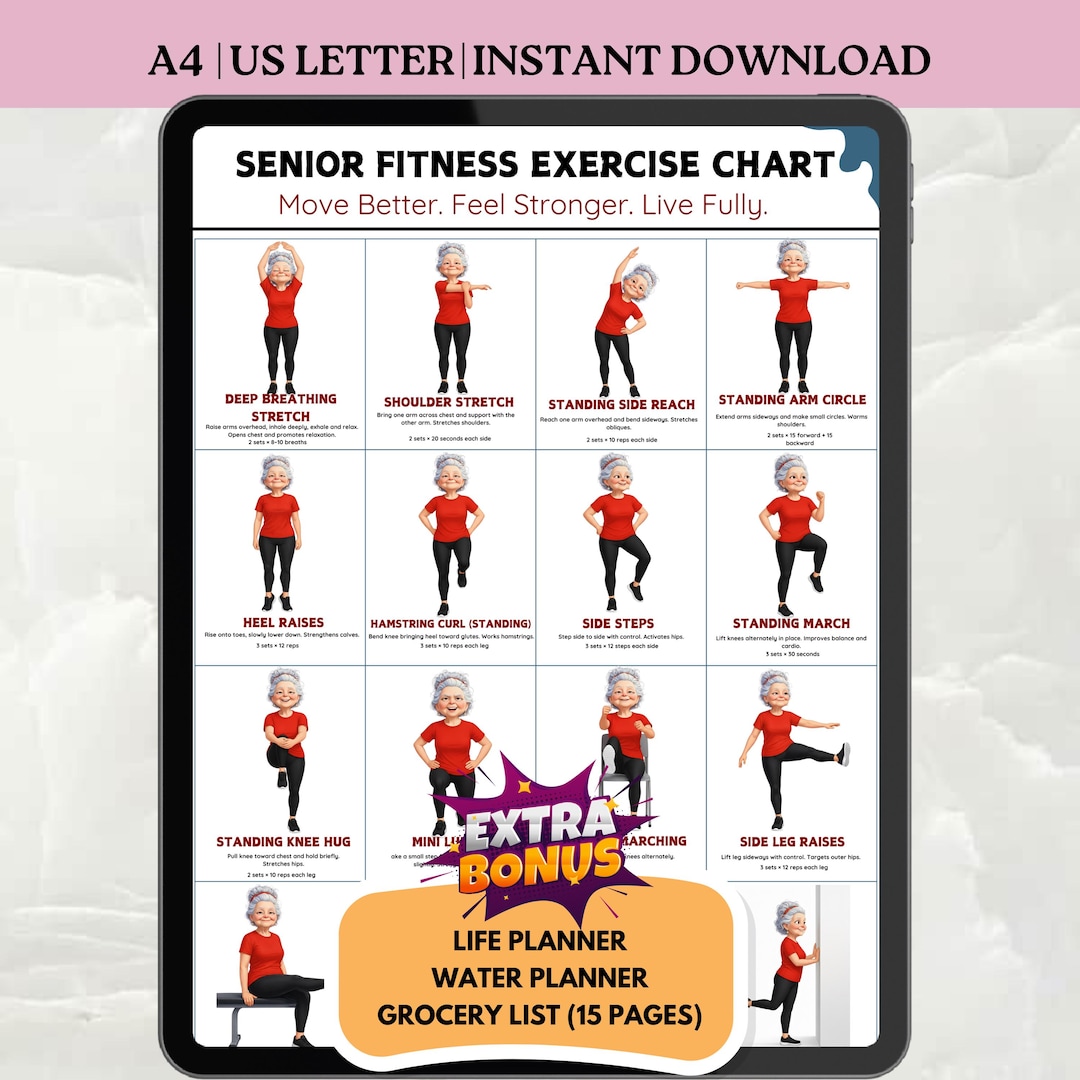 Senior Fitness Exercise Chart Printable, 16 Low Impact Balance