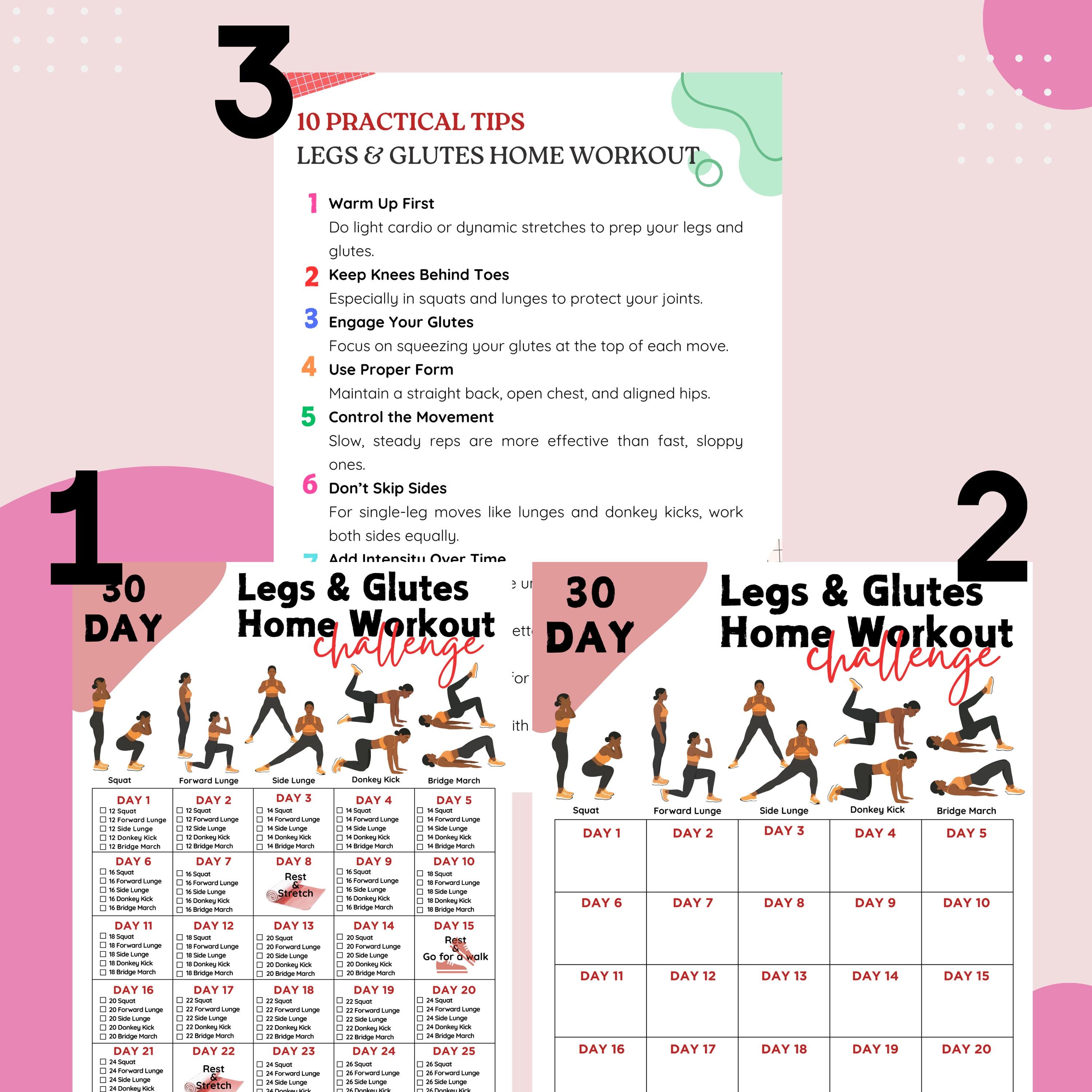 30 Day Legs & Glutes Home Workout Challenge, Lower Body Workout Plan ...