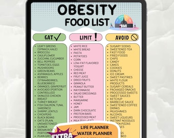 Liste d'aliments contre l'obésité imprimable, tableau des régimes alimentaires limités et à éviter, guide nutritionnel pour la perte de poids, pdf pour une alimentation saine, lettre américaine A4