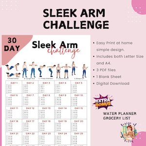 30 Day Sleek Arm Challenge, Toned Arms Exercise Guide, Home Workout, Fitness Tracker, Arms Workout Challenge, Workout Digital, Summer Body