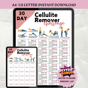 30 Tage Cellulite-Entferner Herausforderung, Anti-Cellulite, Workout für Zuhause, Fitness-Tracker, digitaler Download, druckbar, A4 und US Letter