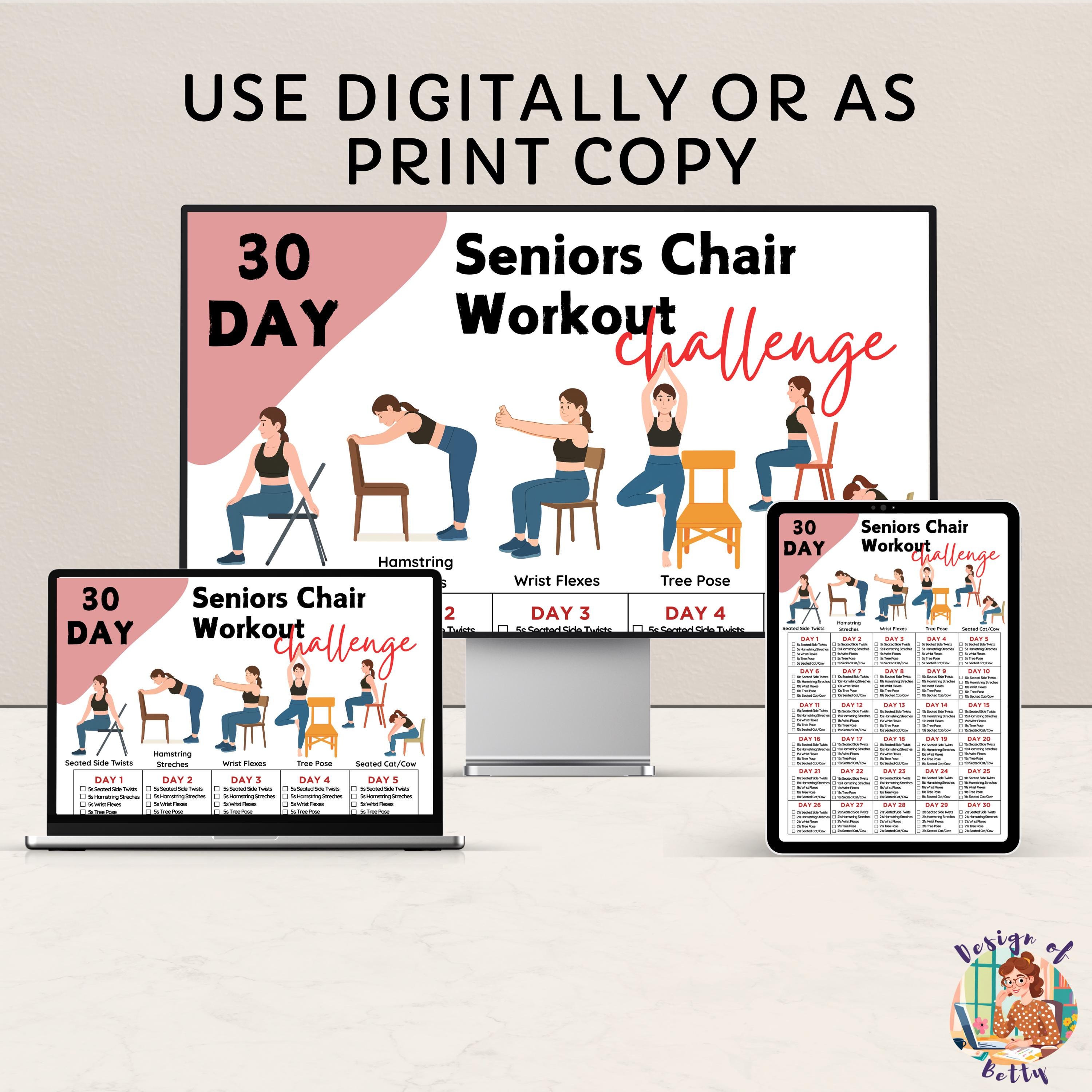 30 Day Chair Workout Bundle Printable, Chair Yoga Guide, Full Body ...